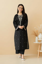 Black Elegance with Floral Embroidery Suit