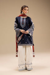 Elegant Blue Suit | Silver Embroidery with Red Touch