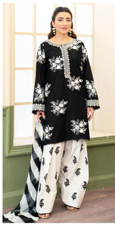 black suit with white embroidery