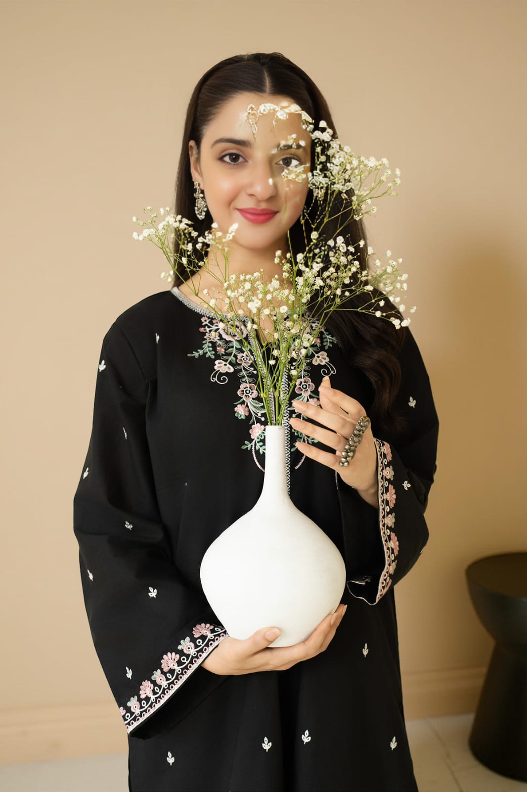 Black Elegance with Floral Embroidery Suit