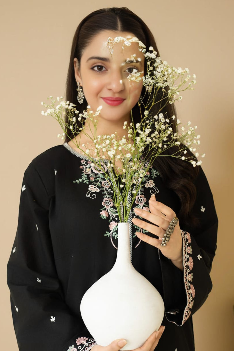 Black Elegance with Floral Embroidery Suit