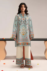 Sky Blue Printed Shirt with White Capri