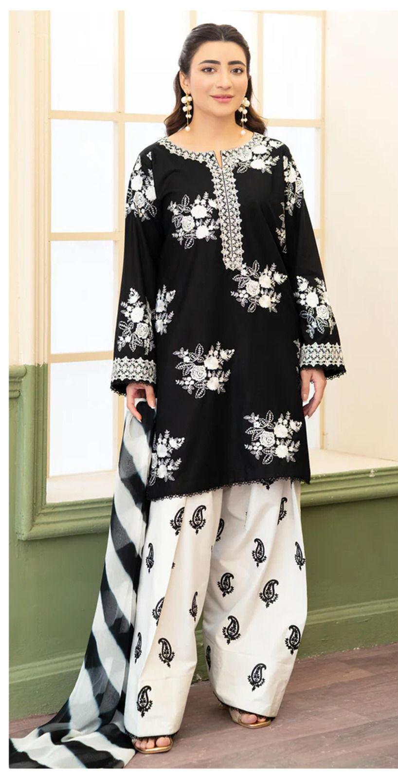 black suit with white embroidery