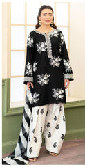 black suit with white embroidery