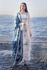 Elegant White & Blue Embroidered  Fancy Suit