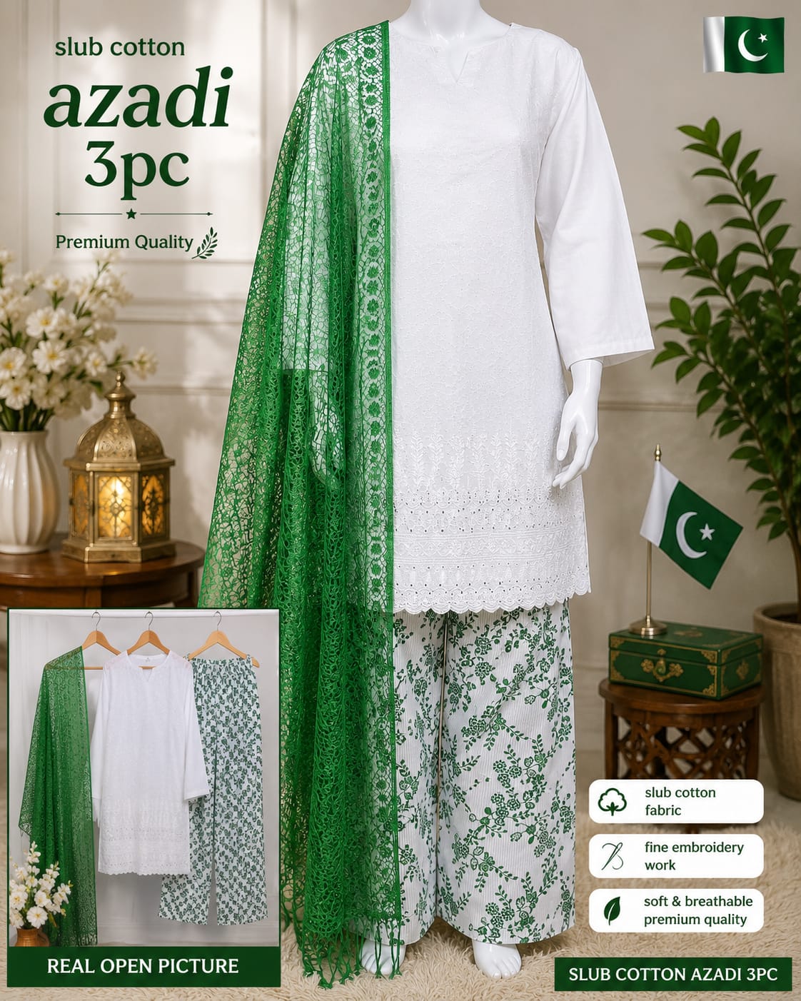 14 August Independence Day Premium 3 Piece Stitched Lawn Suit – Women Collection