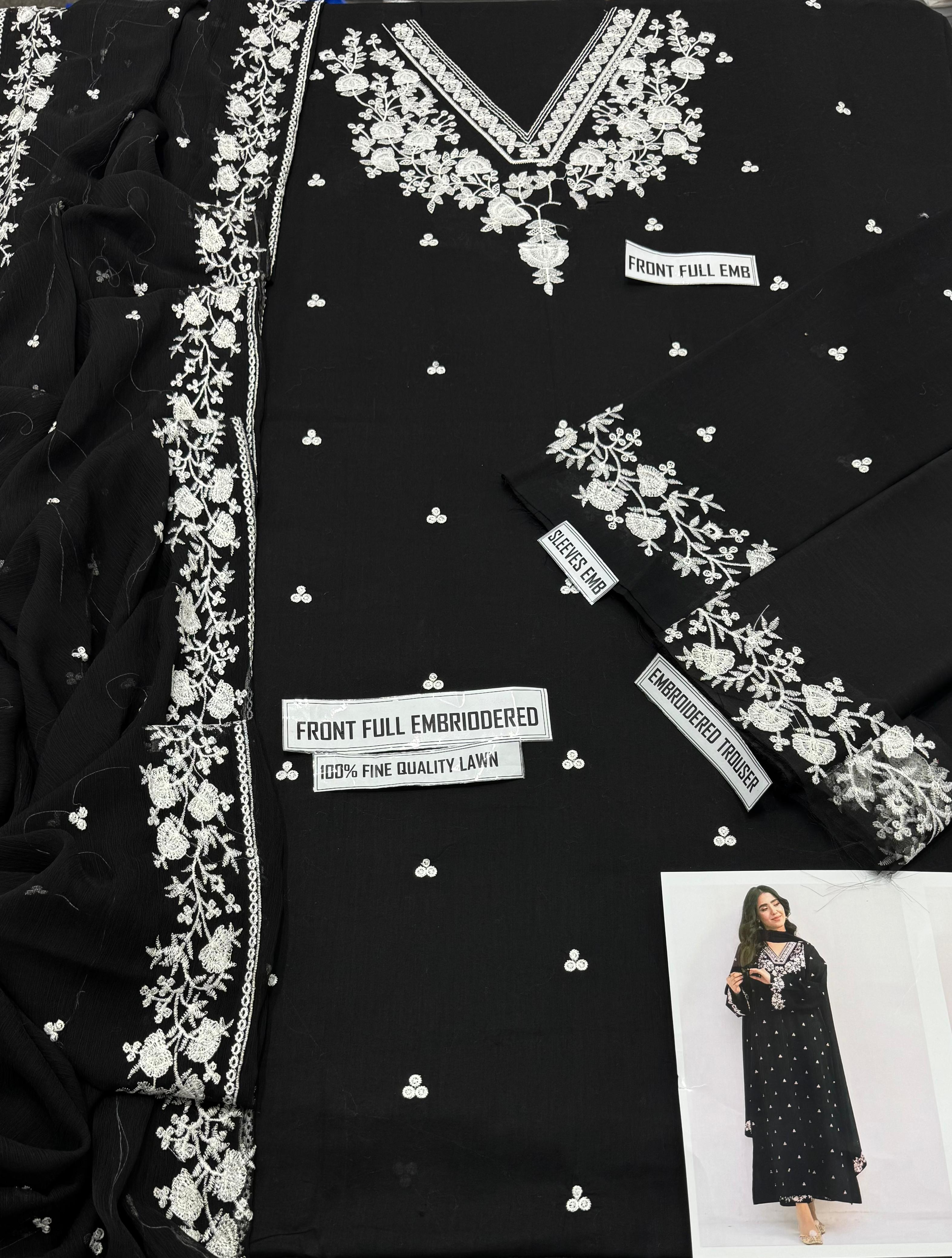 Black & White Embroidery 3PC Suit 🖤🤍