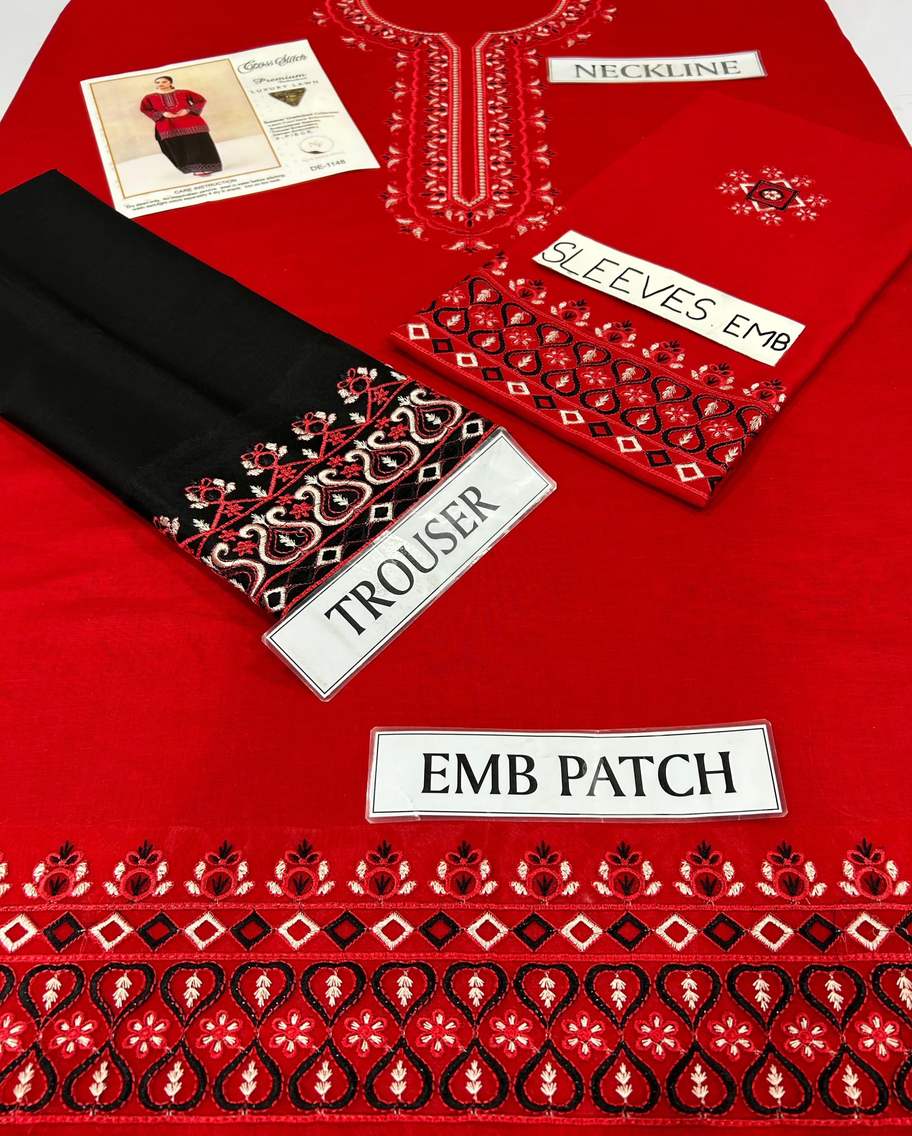 2PC embroiderey suit fabric lawn