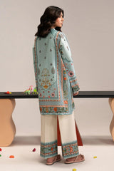 Sky Blue Printed Shirt with White Capri